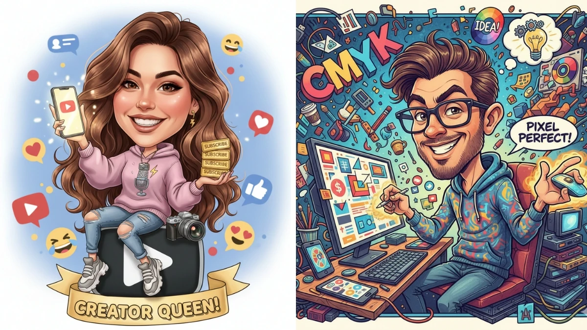 Social media feeds filled with AI-generated caricature portraits shared by users